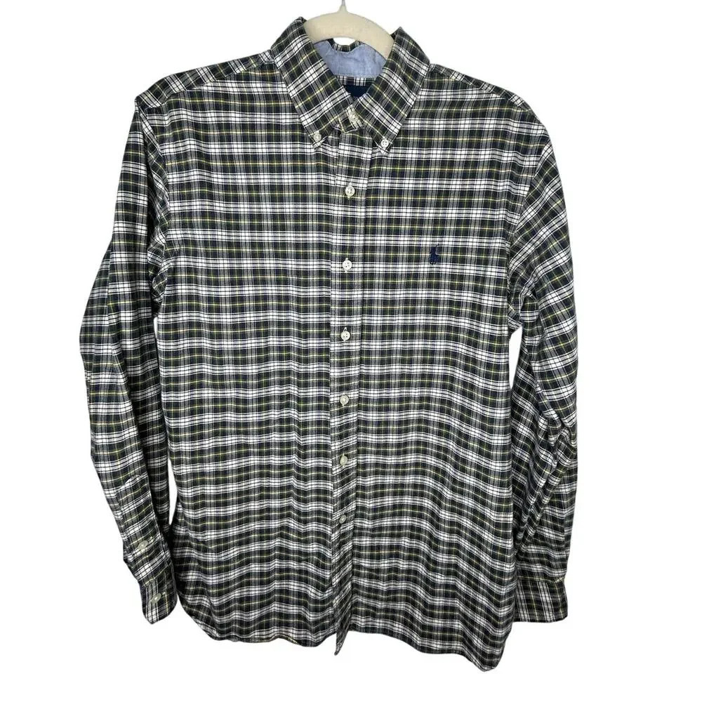 Ralph Lauren Custom Fit Oxford Button Up Shirt SZ Medium Plaid Polo Long Sleeve